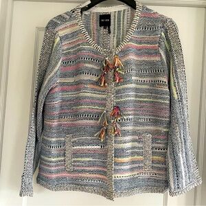 Nic + Zoe Womens Taffy Blue Cardigan Tassels Snap Jacket Blazer XL